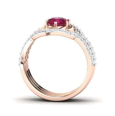 Rose Gold Flower Ring - Elegant Engagement and Wedding Band Set