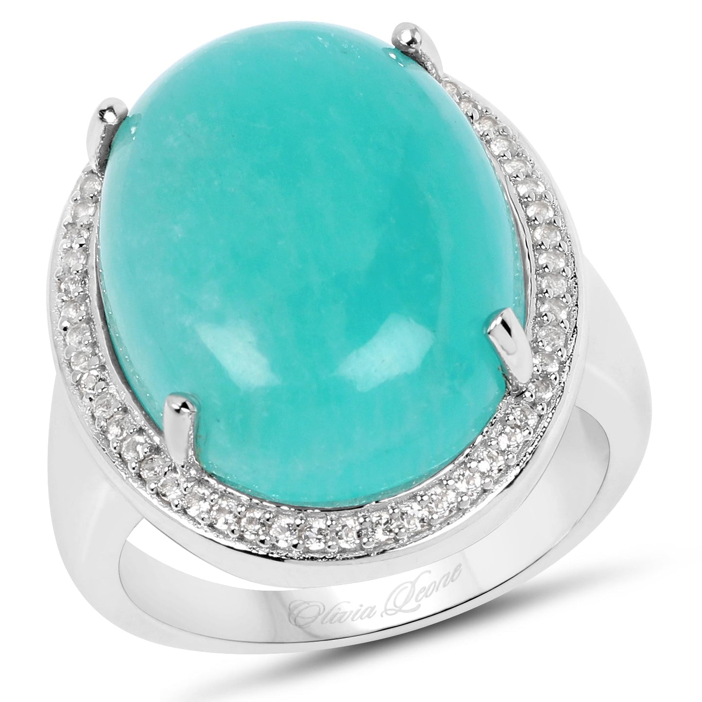 Bague en argent sterling de 15,09 carats en amazonite véritable et topaze blanche
