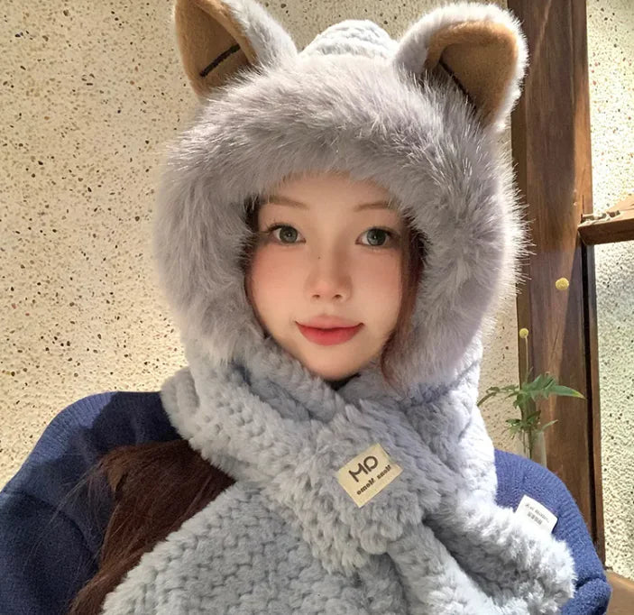 Chapeau à oreilles de renard en fourrure mignonne pour l'automne et l'hiver