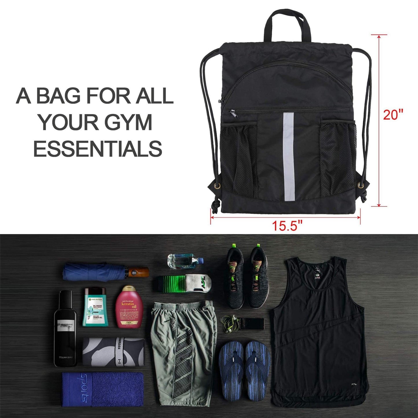 Multi-Purpose Drawstring Backpack with Shoe Compartment