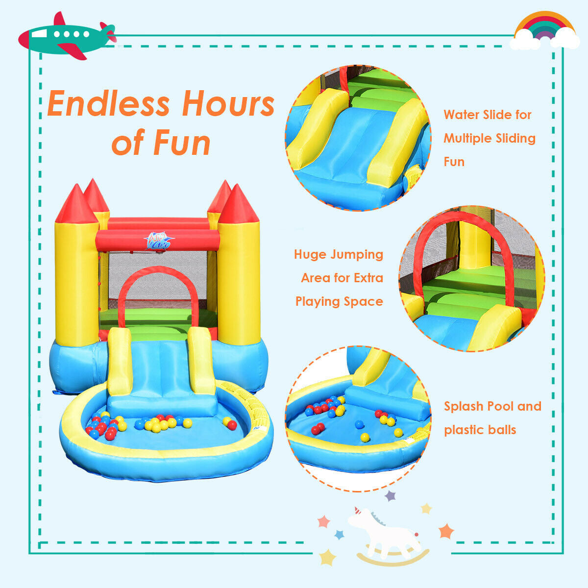 Kids Inflatable Bounce House Castle with Balls Pool