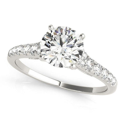 14k White Gold Diamond Engagement Ring with Single Row Band