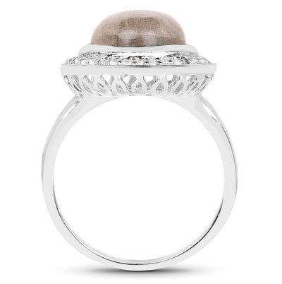 Bague en argent sterling de 5,43 carats en labradorite véritable et topaze blanche