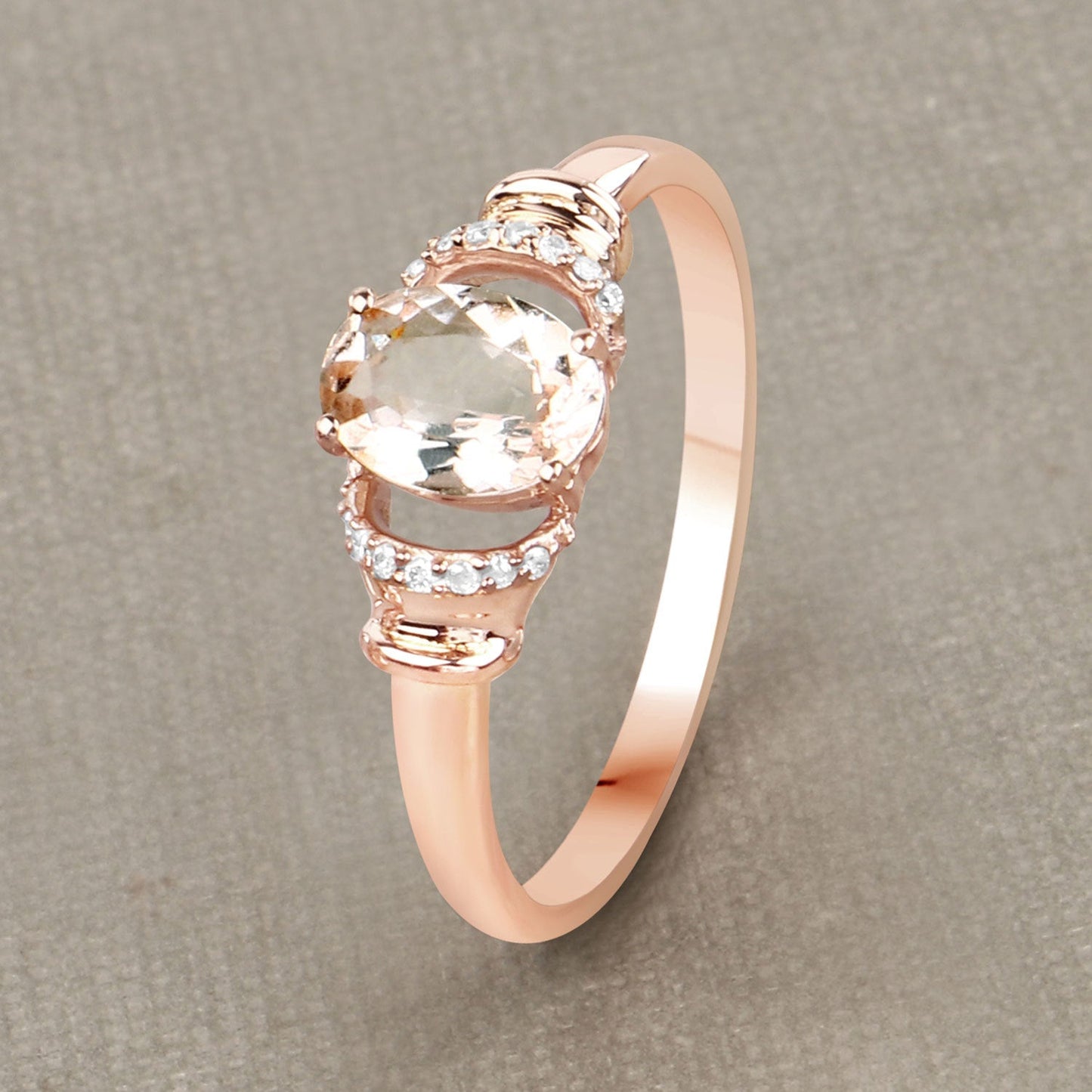 Bague de fiançailles en morganite et diamant de 0,75 carat en or rose 14K