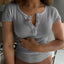 Ribbed Button Detail Round Neck Short Sleeve T-Shirt