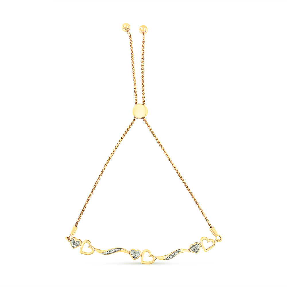 14K Yellow Gold Plated Sterling Silver Diamond Accent Heart Bolo Bracelet
