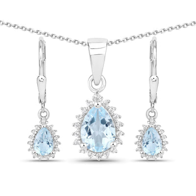Ensemble de bijoux en topaze bleue et topaze blanche de 2,00 carats