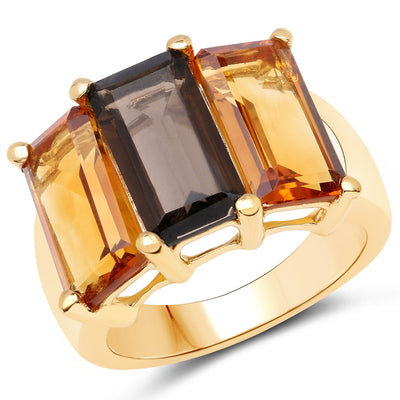 14K Yellow Gold Plated 8.14 Carat Smoky Quartz & Citrine Ring