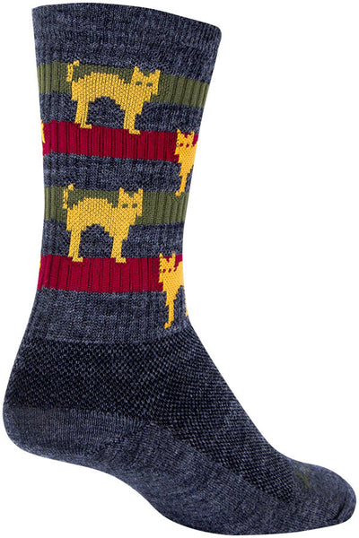 SockGuy Wool Catz Crew Socks - Gray/Yellow/Red Small/Medium