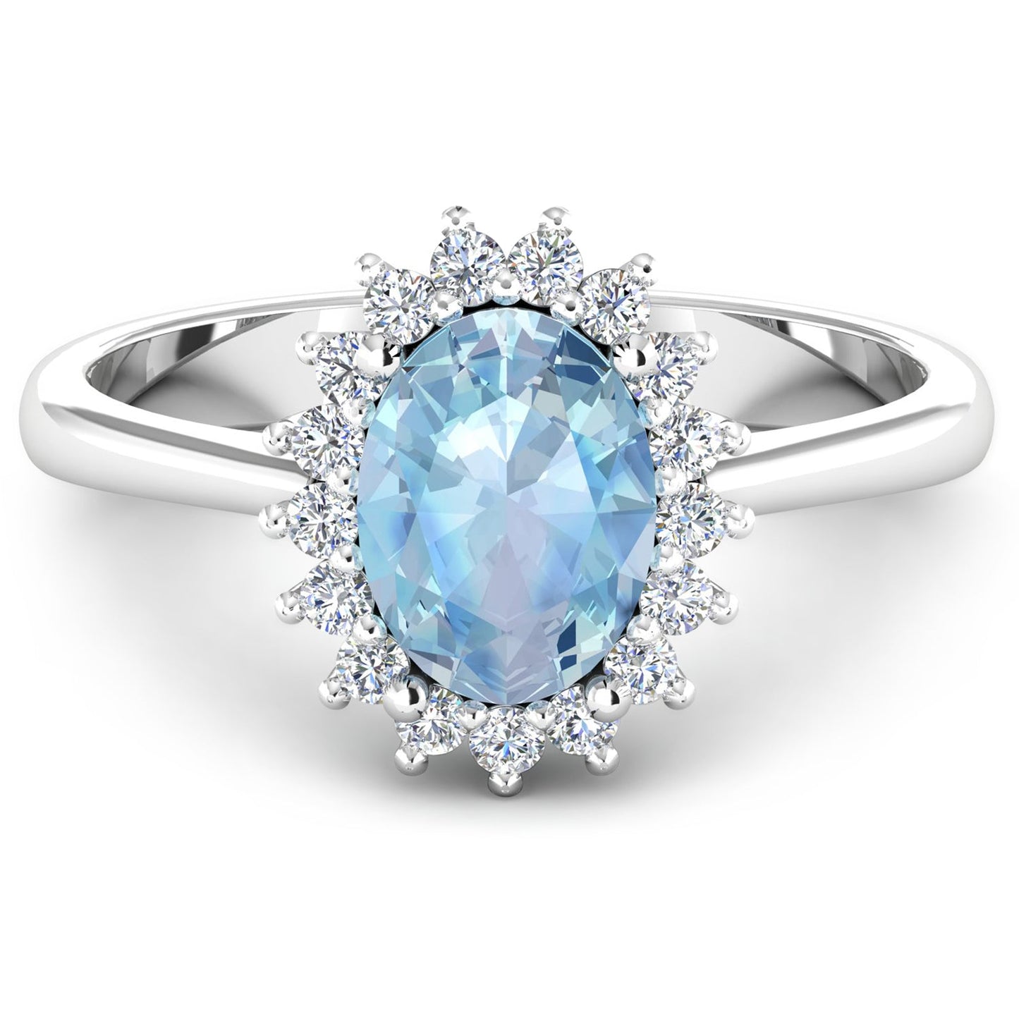 Bague de fiançailles en or blanc 14K avec aquamarine et diamants de 1,62 carat