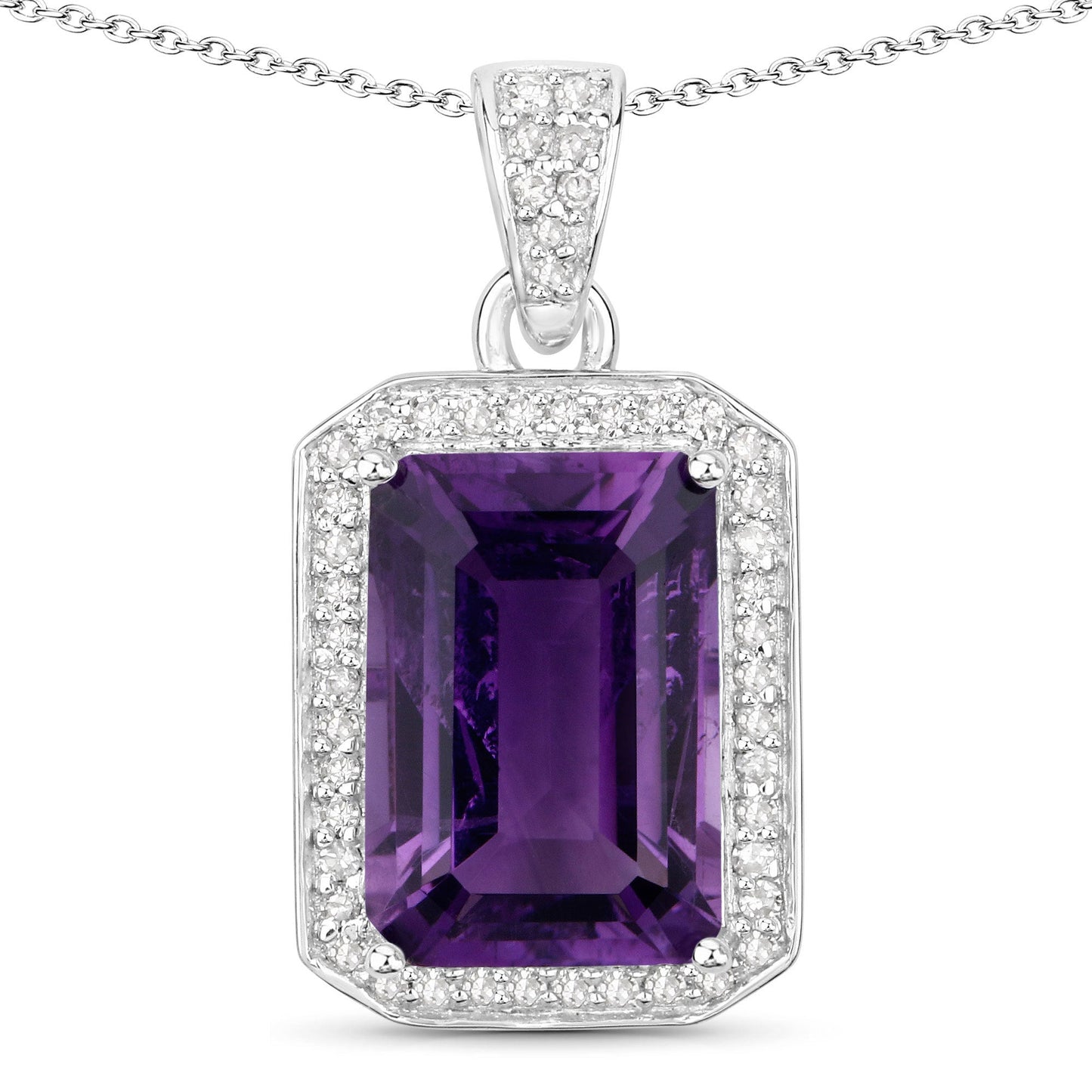 Pendentif en améthyste véritable de 5,37 carats et diamants blancs