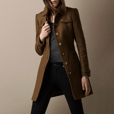 Ladies Spring Long Wool Trench Coat