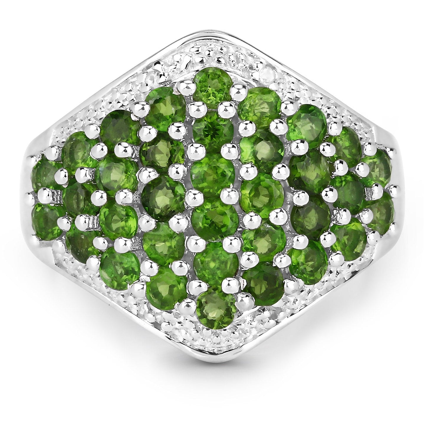 Bague en argent sterling avec chrome diopside et topaze blanche de 2,41 carats