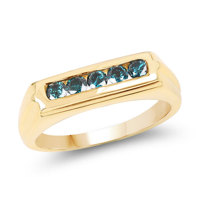 Bague de fiançailles en argent sterling plaqué or jaune 14K avec diamant bleu