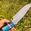 Custom 14-Inch Damascus Steel Bowie Knife with Colored Bone Handle & Leather Sheath | KBS Knives - Korvel