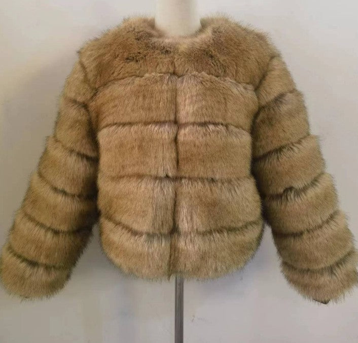 Elegant Faux Fur Patchwork Overcoat
