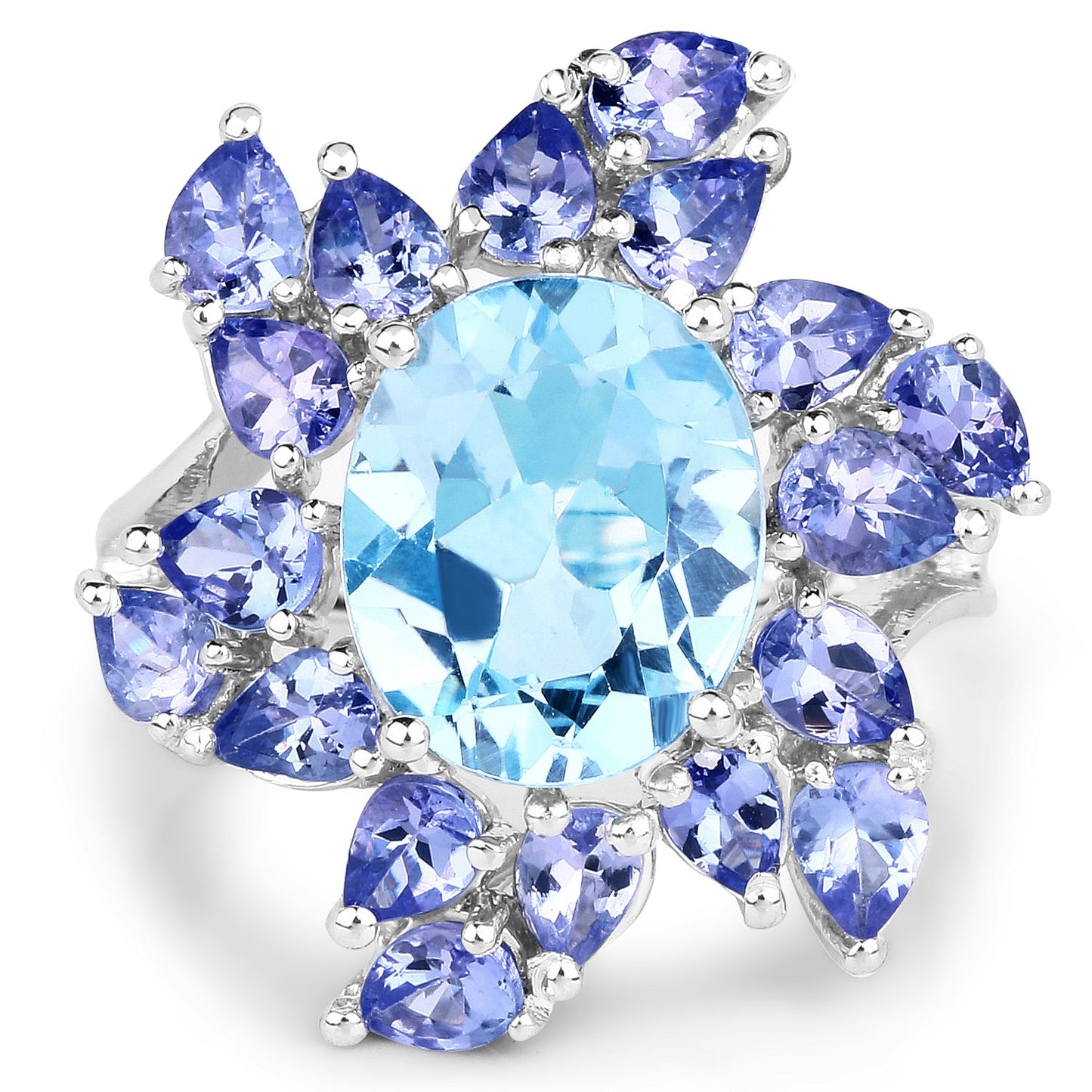 6.52 Carat Blue Topaz & Tanzanite Sterling Silver Engagement Ring