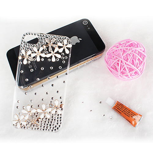 Funda de Rhinestone con Flor Brillante Transparente para iPhone 4/4S