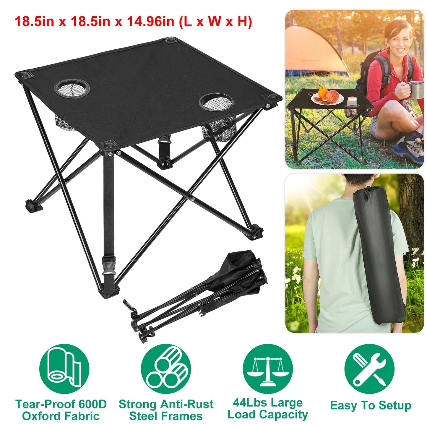 Mesa de Camping Plegable y Portátil con Portavasos