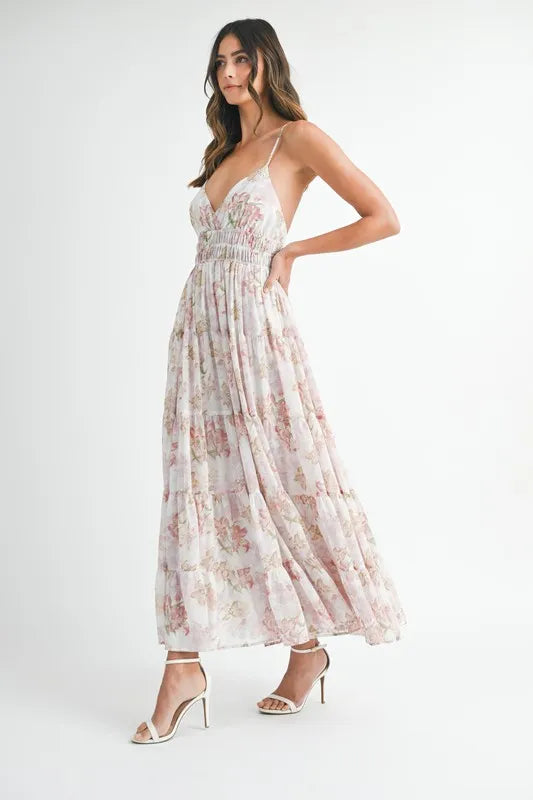 Vestido Maxi de Verano con Tirantes y Estampado Floral