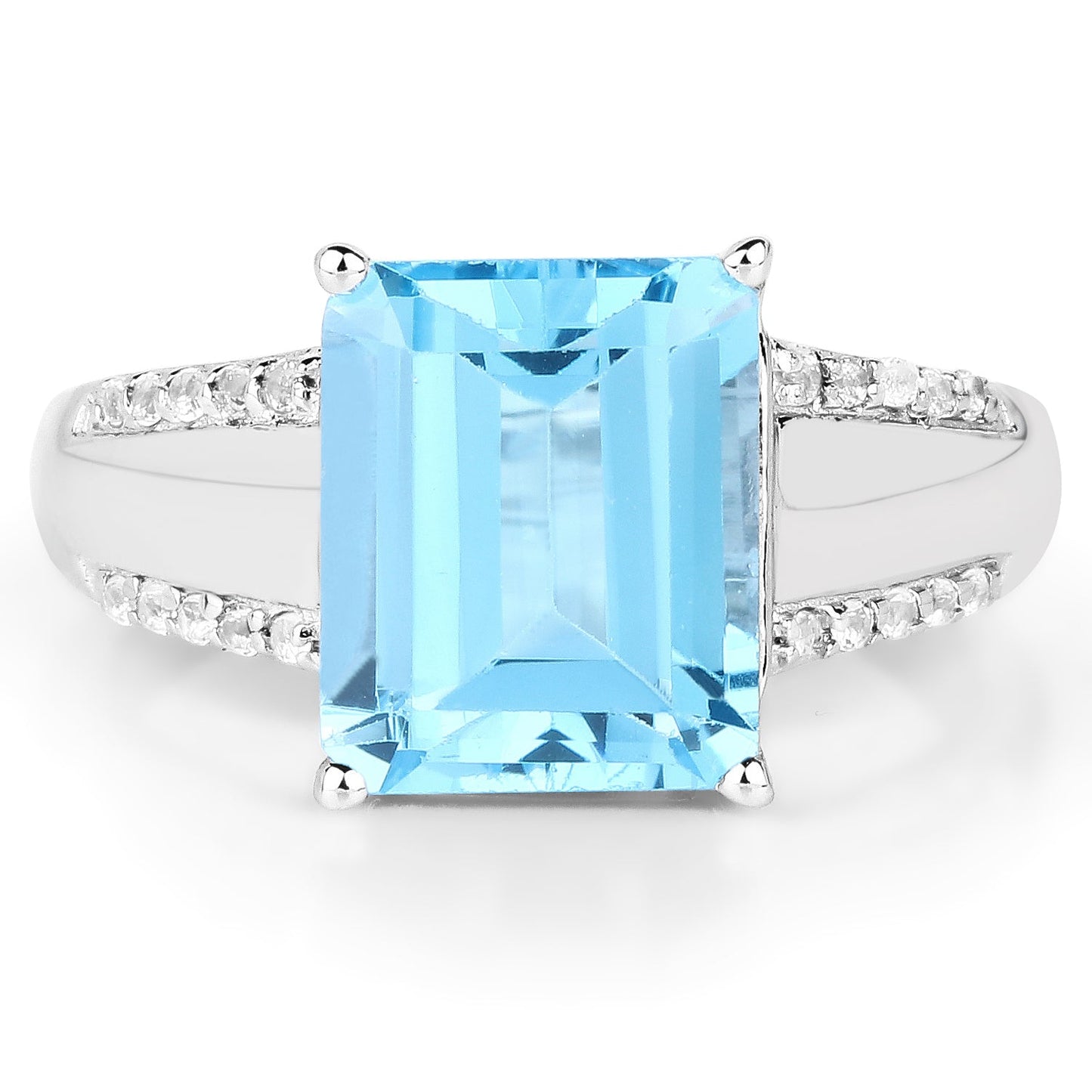 Anillo de Topacio Azul Suizo y Topacio Blanco de 5.78 Quilates en Plata de Ley
