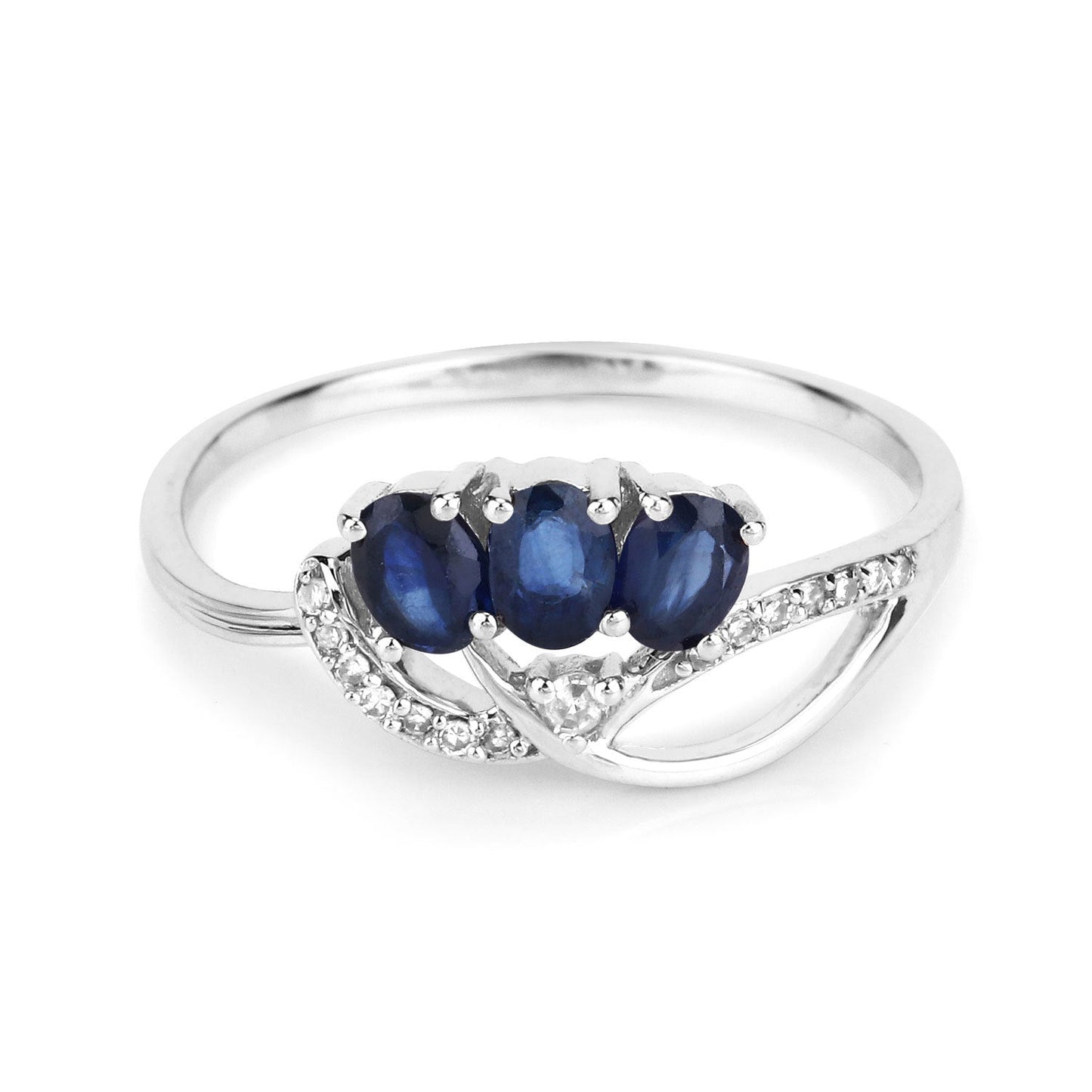 0.65 Carat Blue Sapphire and Diamond 14K White Gold Engagement Ring