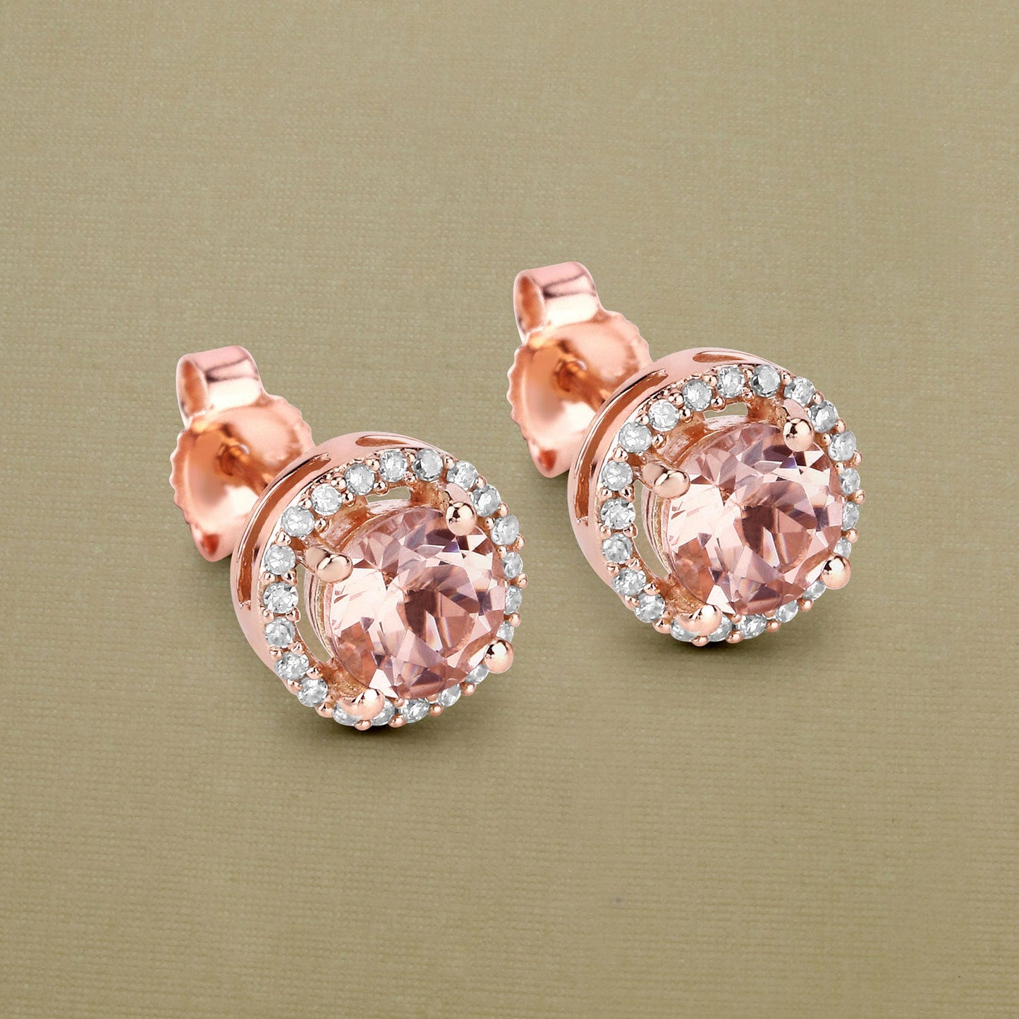 Pendientes Halo de Morganita y Diamante Blanco de 0.93 Quilates