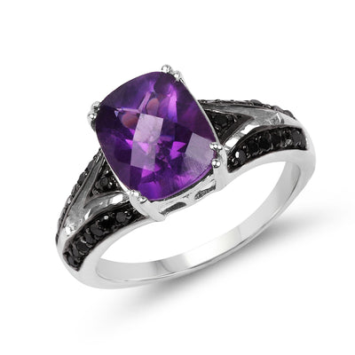 2.87 Carat Amethyst and Black Diamond Sterling Silver Ring