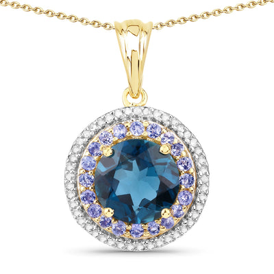 Pendentif en topaze bleue de Londres et tanzanite de 5,10 carats