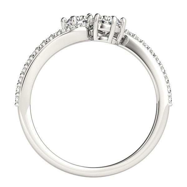 Curved Band Two Stone Diamond Ring in 14k White Gold