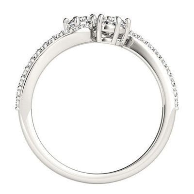 Curved Band Two Stone Diamond Ring in 14k White Gold