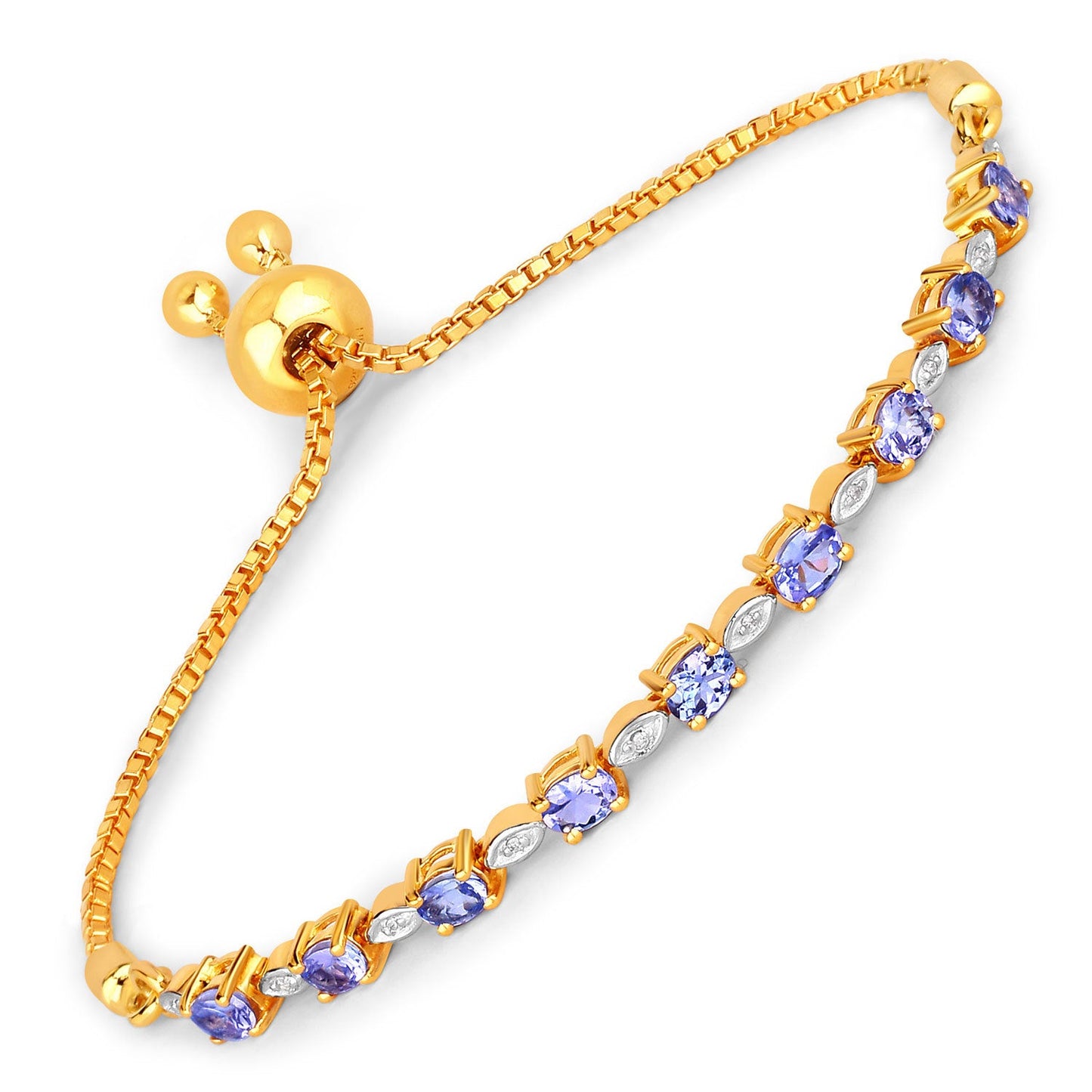 1.56 Carat Genuine Tanzanite & Diamond Sterling Silver Bracelet