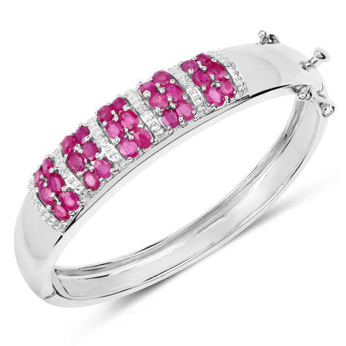 Bracelet en argent sterling avec rubis véritable de 6,65 carats et topaze blanche