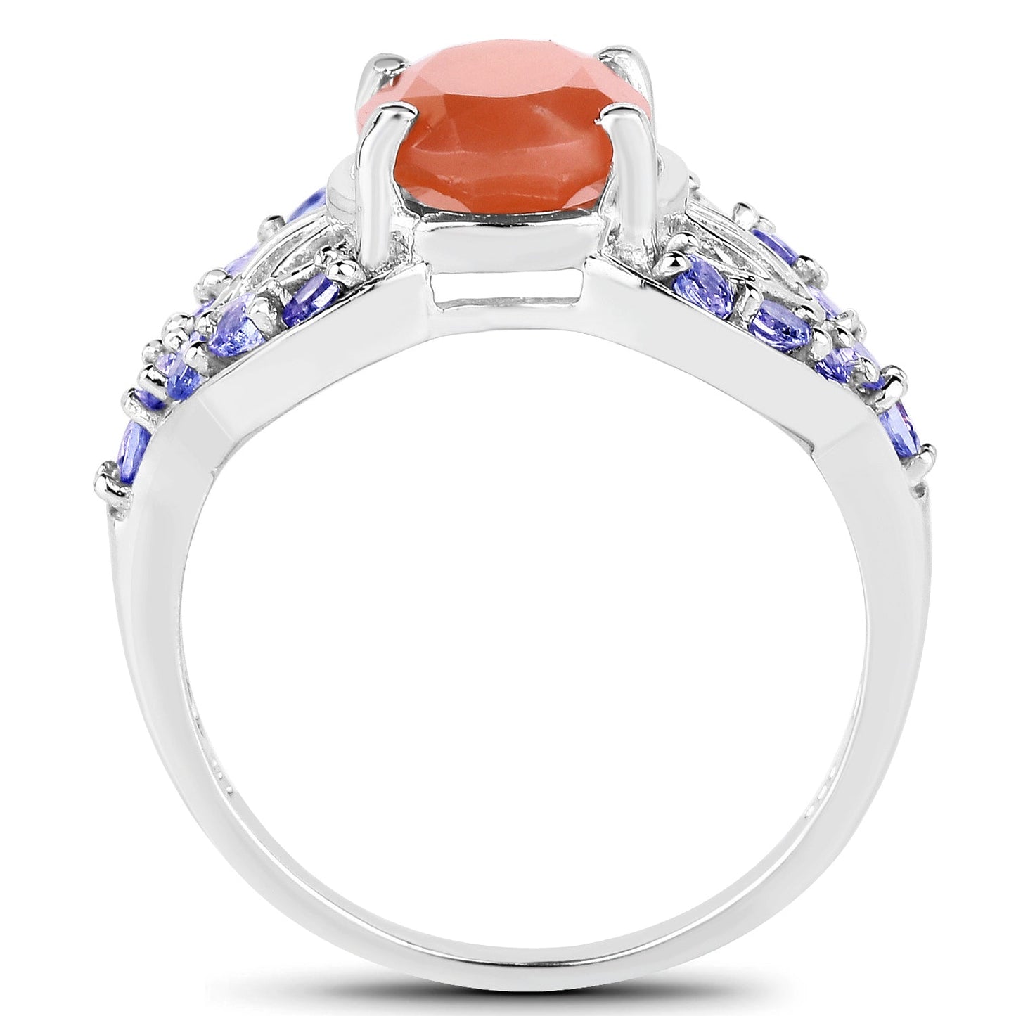 Bague en argent sterling de 3,06 carats en pierre de lune pêche et tanzanite