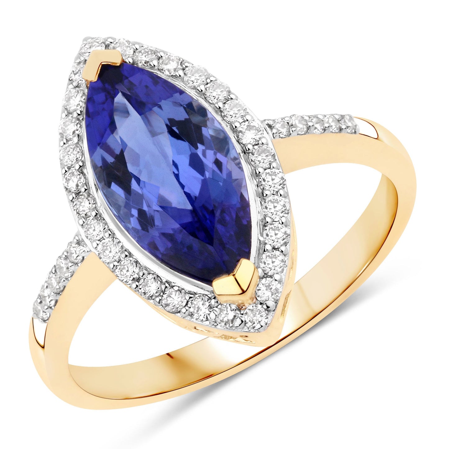 Bague en or jaune 14K avec tanzanite et diamants de 2,33 carats