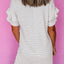 White Striped Round Neck Short Sleeve Mini Dress Casual & Playful Everyday Look Dress - Korvel