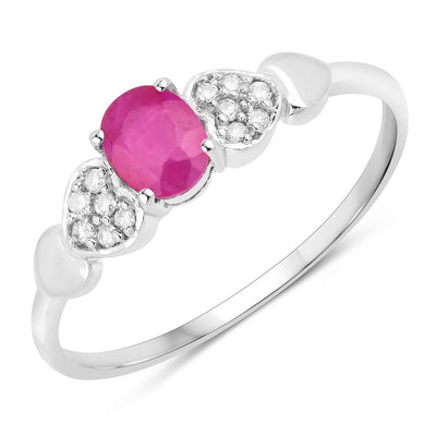 Anillo de Compromiso de Rubí y Diamante de 0.36 Quilates en Oro Blanco de 14K