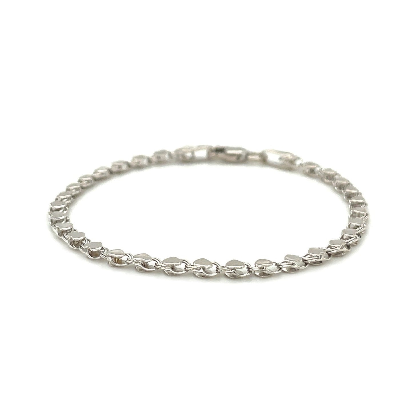 Bracelet de cheville en or blanc 14 carats en forme de cœur - Design ajustable de 2,9 mm