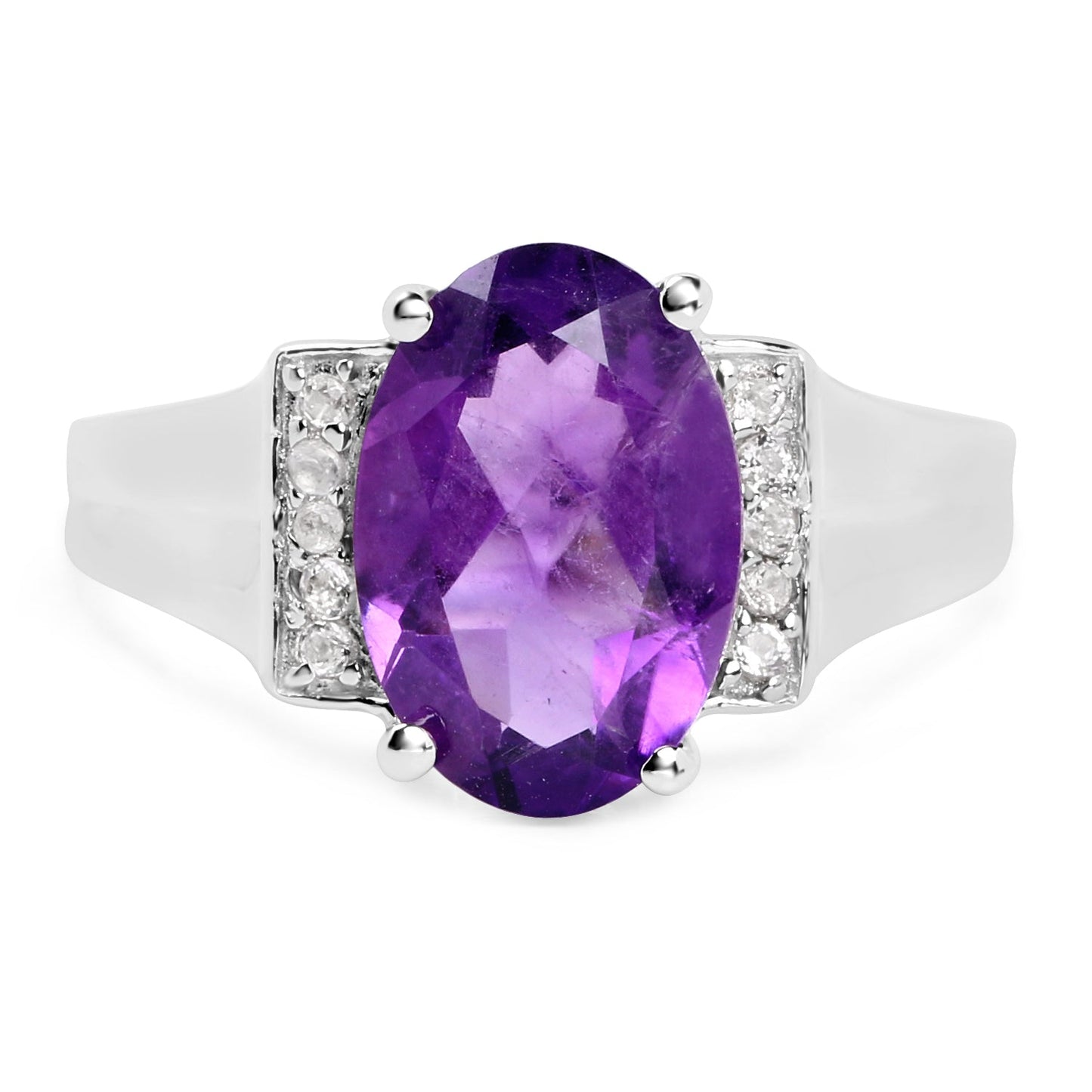 Anillo de Plata Esterlina con Amatista de 3.12 Quilates y Topacio Blanco