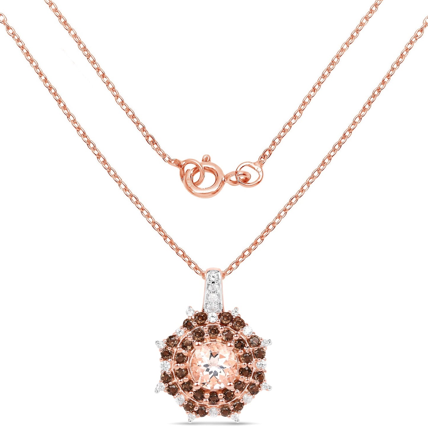 Pendentif en Morganite et Quartz Fumé Plaqué Or Rose 18K