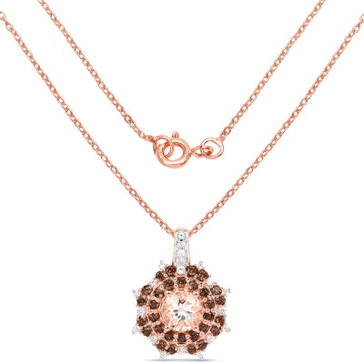 18K Rose Gold Plated Morganite & Smoky Quartz Pendant