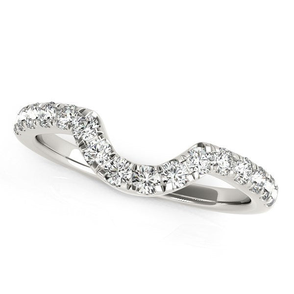 14k White Gold Curved Diamond Wedding Band
