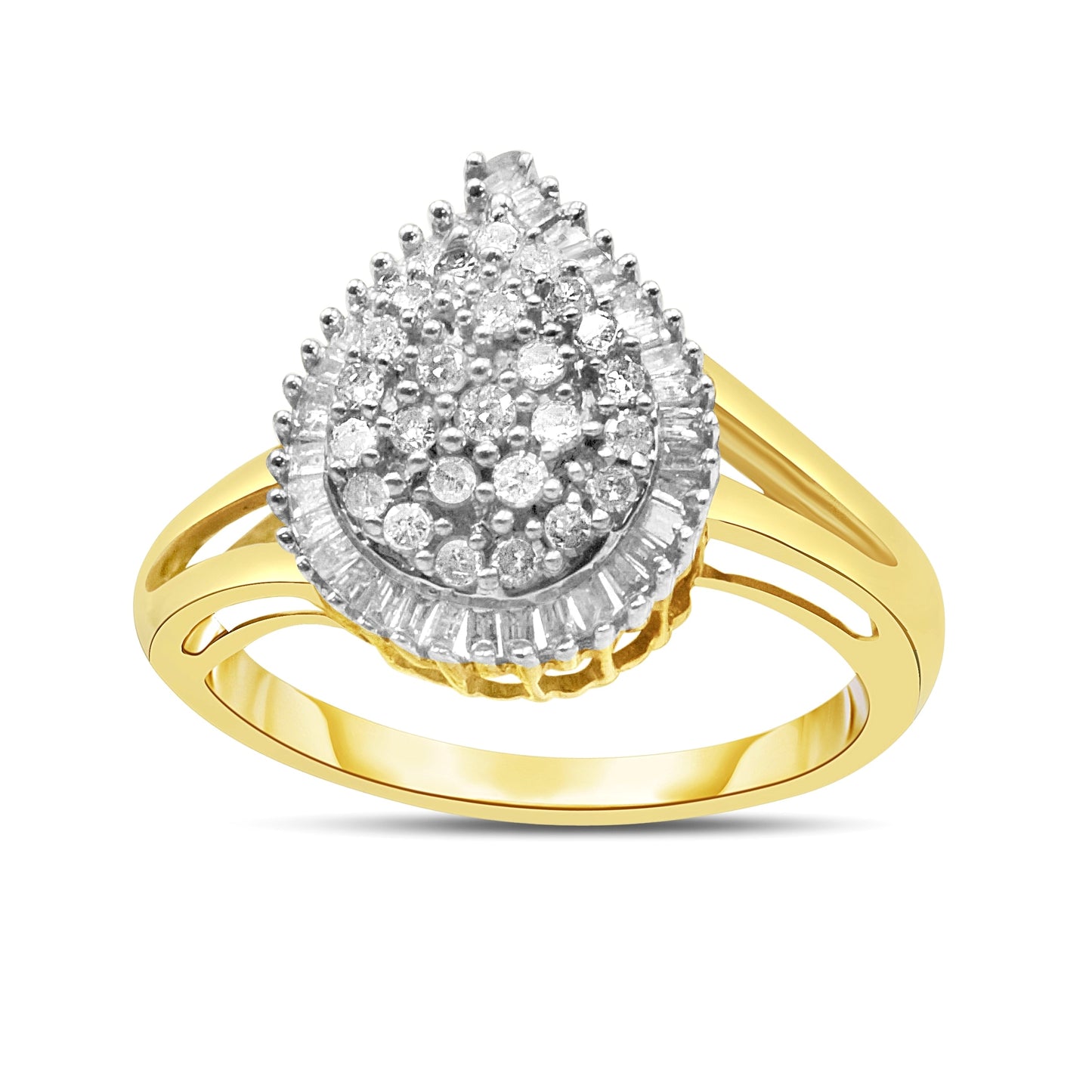 Anillo de cóctel Ballerina de diamantes en oro amarillo y blanco de 14K
