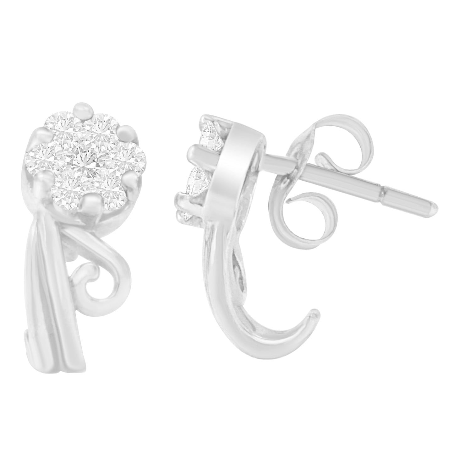 14K White Gold Round Cut Diamond Earrings (1/2 cttw)