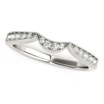 Anillo de Diamantes Curvado Milgrain de Oro Blanco de 14k