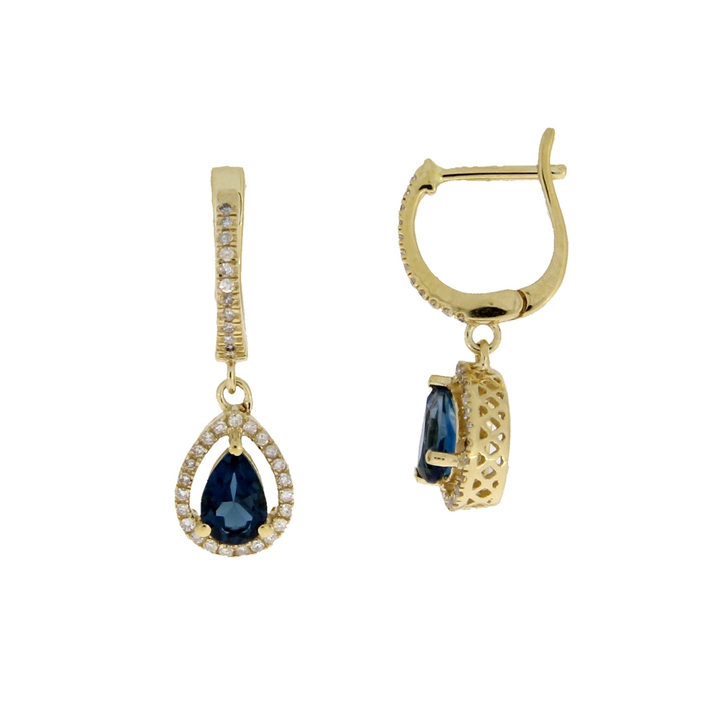 Pendientes Colgantes de Topacio Azul Londres en Oro Amarillo de 14KT