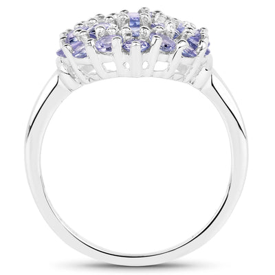 Bague en cluster de tanzanite véritable de 2,31 carats en argent sterling