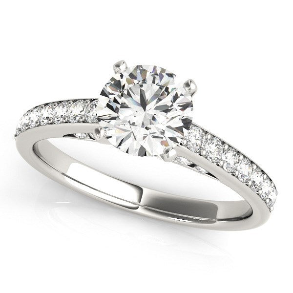 Anillo de Compromiso de Diamantes en Oro Blanco de 14k con Fijación de Garra en Fila Única