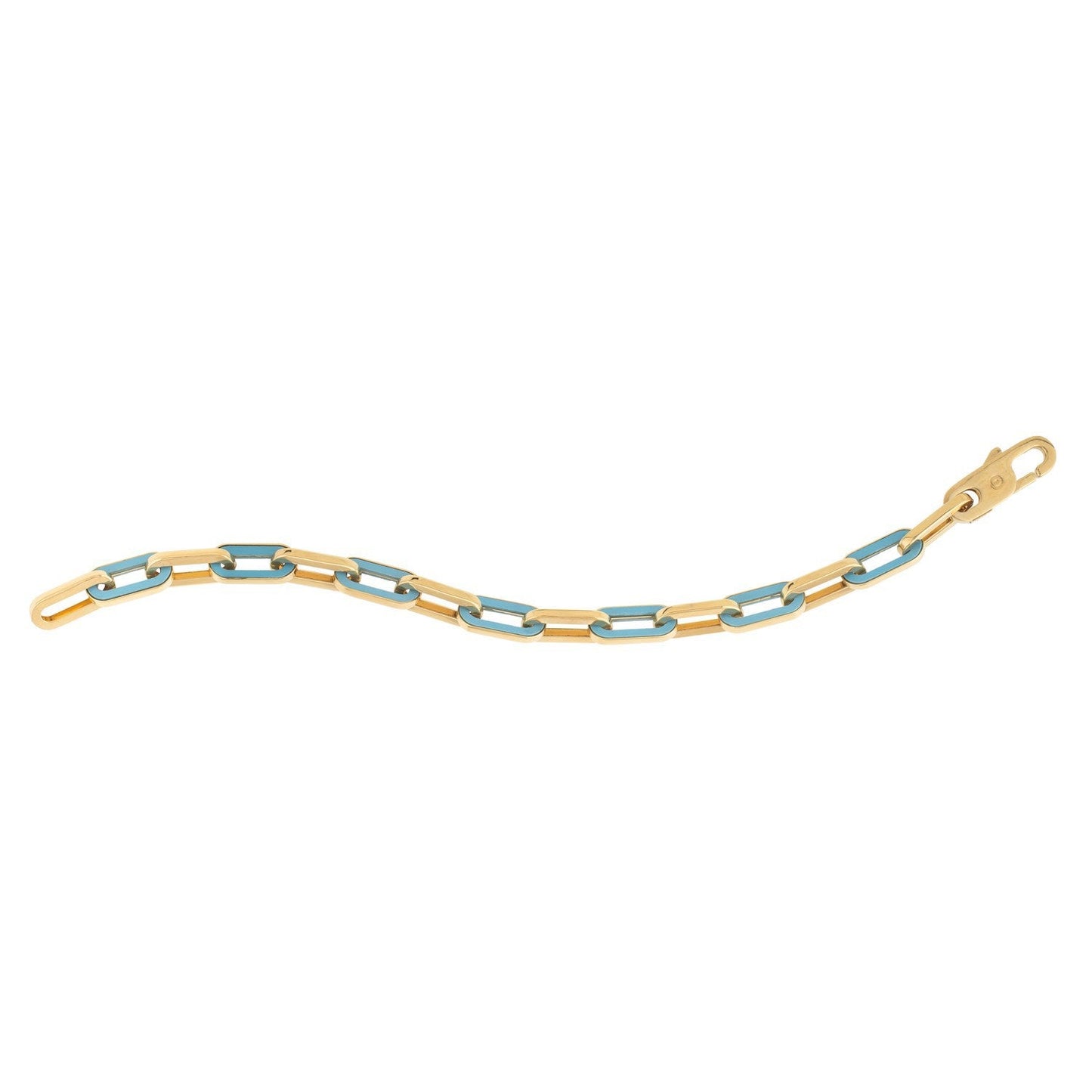 14k Yellow Gold Turquoise Paperclip Gem Link Bracelet