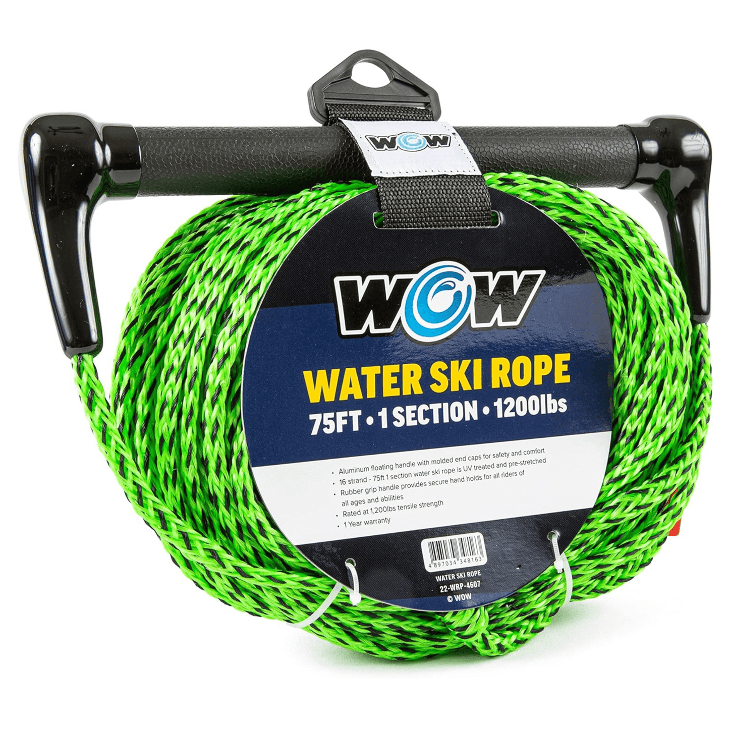 Cuerda de Remolque de 75 pies en 1 Sección de WOW Watersports con Mango de Goma